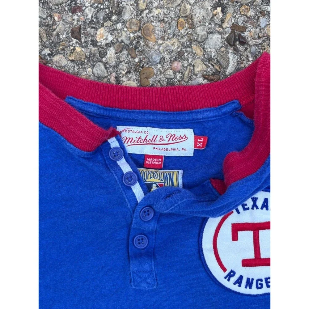 Mitchell & Ness T-Shirt Texas Rangers Mens XL Blue Colorblock 3/4 Sleeve